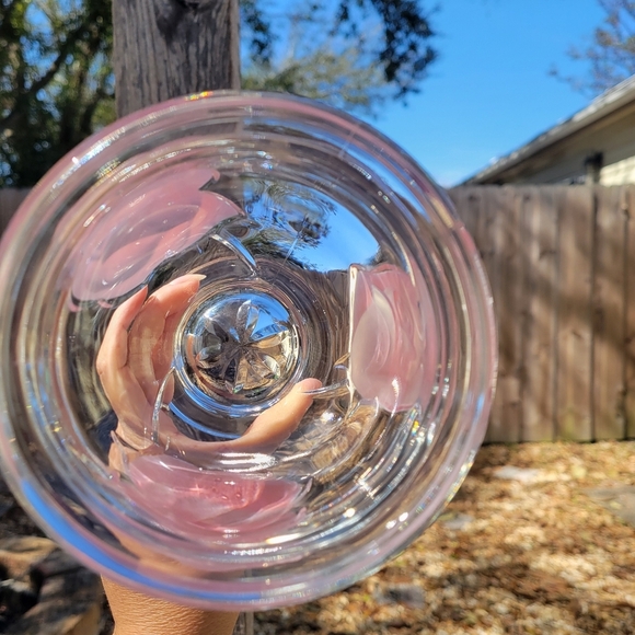 Vintage Teleflora Three Frosted Raised Pink Roses Low Crystal Glass Flower - Picture 3 of 10